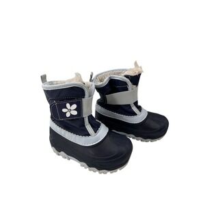 Toddler Navy Blue Winter Snow Boots Faux Fur Lined Size 9/10 Durable Sole Flower